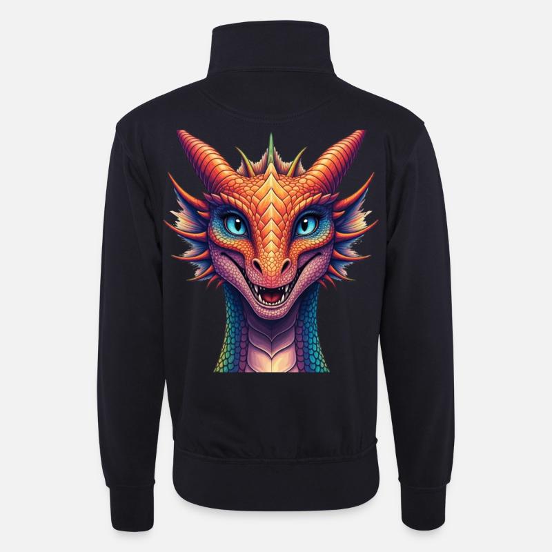Lebendiger Regenbogen-Drachenkopf - Unisex Pullover mit Zip-Kragen - Dunkelnavy