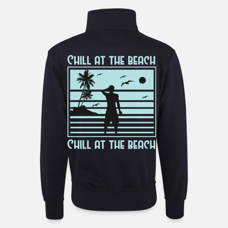 Conception de silhouette de plage décontractée - Sweat col montant zippé unisexe - bleu marine foncé
