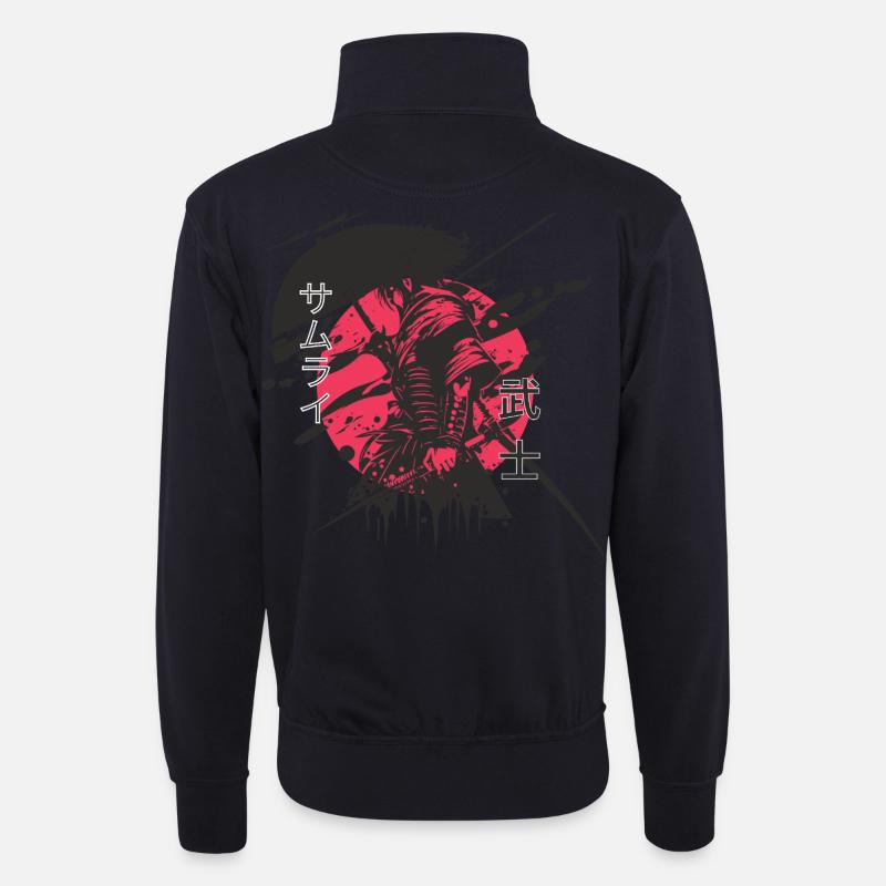 Elefanten Samurai Neon Druck - Unisex Pullover mit Zip-Kragen - Dunkelnavy
