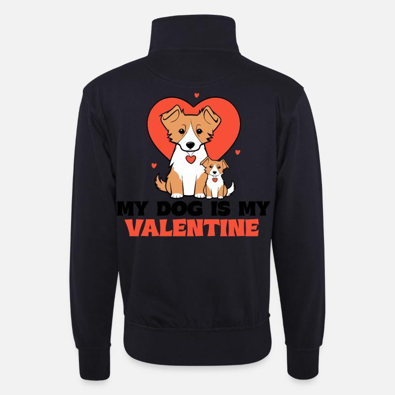 Valentins-Hundepaar mit Herz - Unisex Pullover mit Zip-Kragen - Dunkelnavy