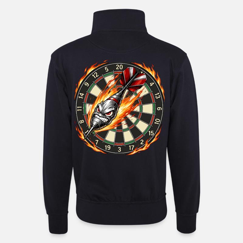Flammenpfeil trifft Dartboard - Unisex Pullover mit Zip-Kragen - Dunkelnavy