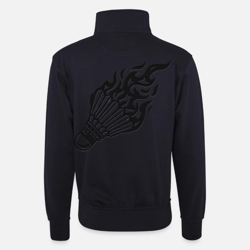 Flammen-Shuttlecock - Unisex Pullover mit Zip-Kragen - Dunkelnavy