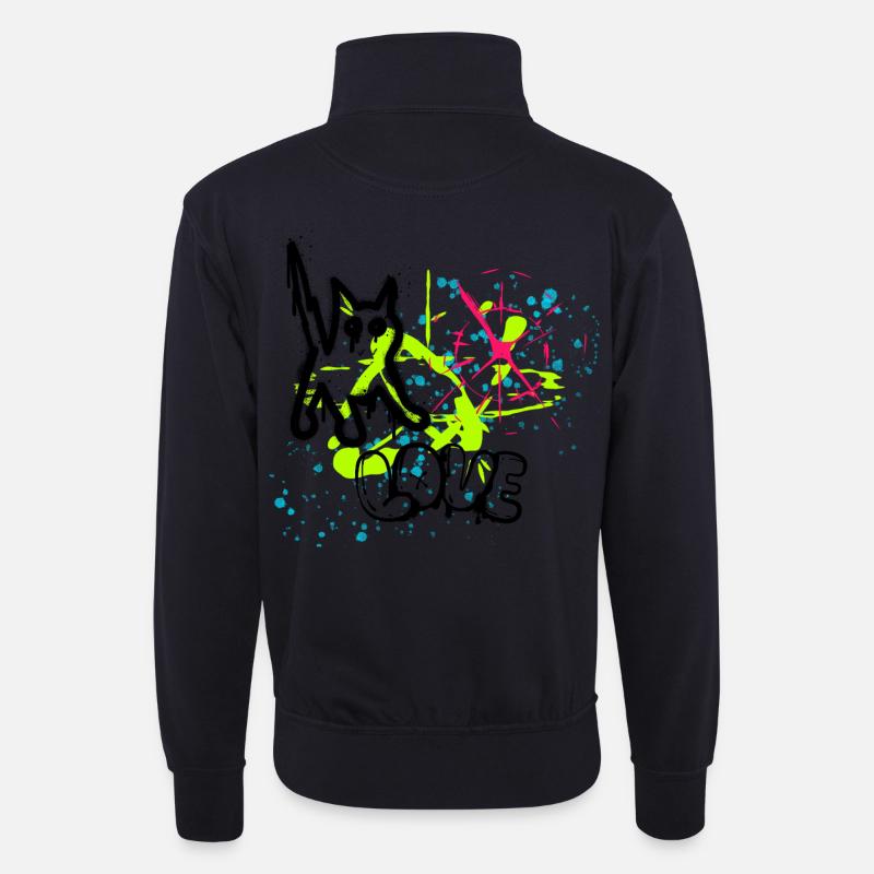 Neon Graffiti Splatter Muster - Unisex Pullover mit Zip-Kragen - Dunkelnavy