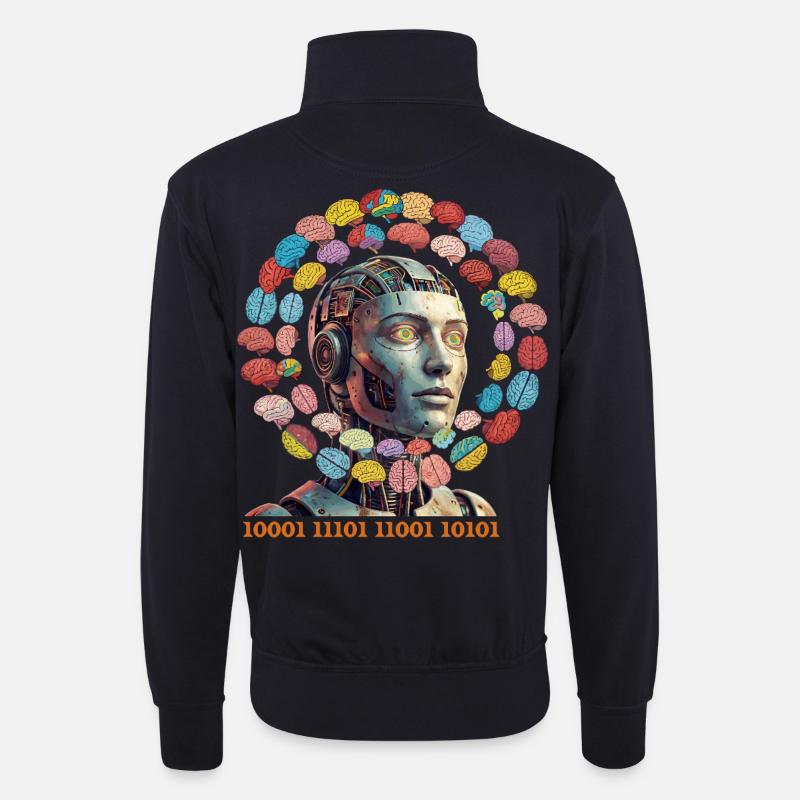 KI-Gehirnzauber im bunten Orbit - Unisex Pullover mit Zip-Kragen - Dunkelnavy