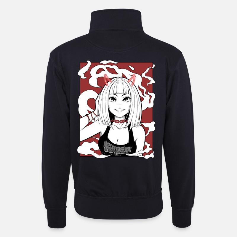 Anime Teufel Mädchen Goth Design - Unisex Pullover mit Zip-Kragen - Dunkelnavy