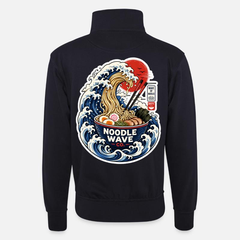 Noodle Wave Ramen Co. - Unisex Pullover mit Zip-Kragen - Dunkelnavy