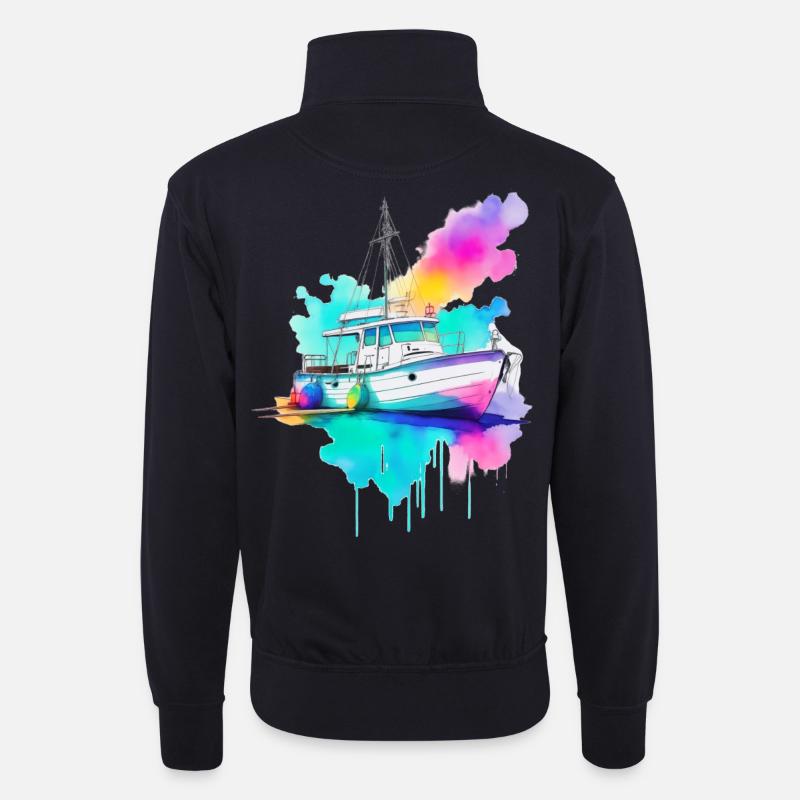 Segelboot - Unisex Pullover mit Zip-Kragen - Dunkelnavy