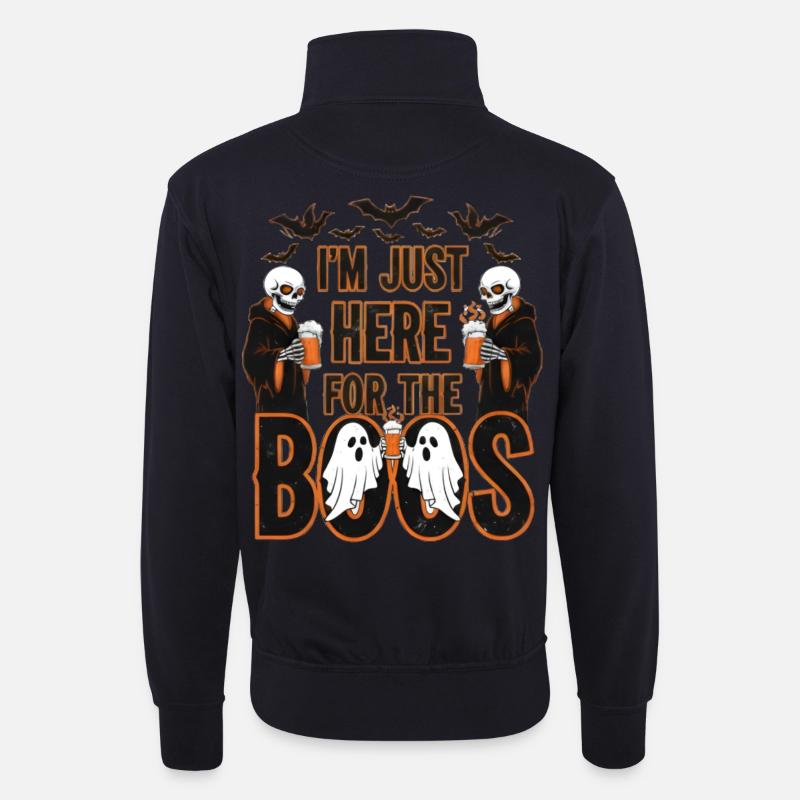 Halloween Buhrufe Skelette - Unisex Pullover mit Zip-Kragen - Dunkelnavy