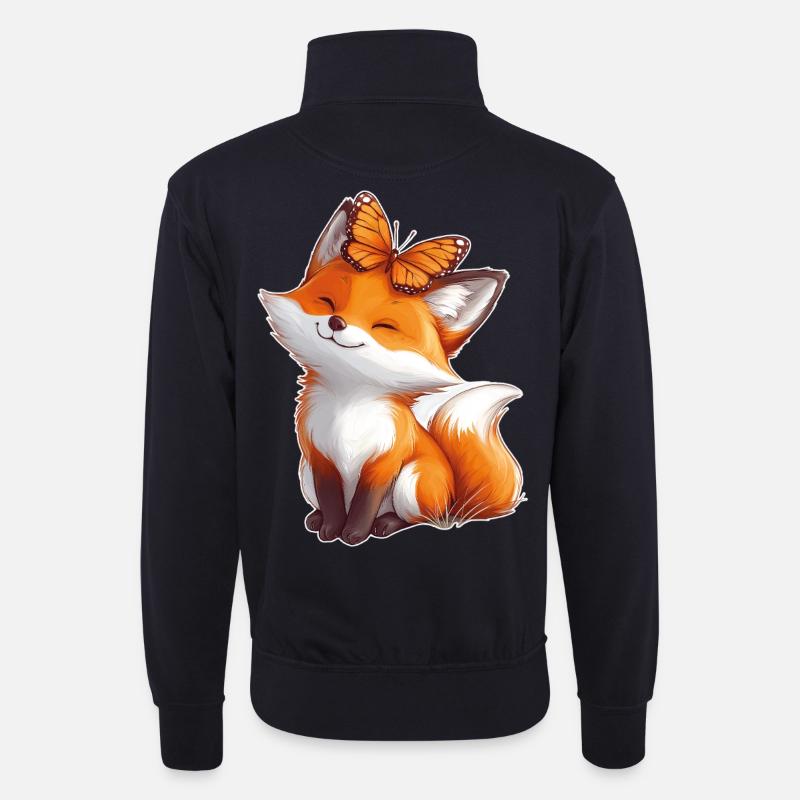 Fuchs mit Schmetterling - Unisex Pullover mit Zip-Kragen - Dunkelnavy