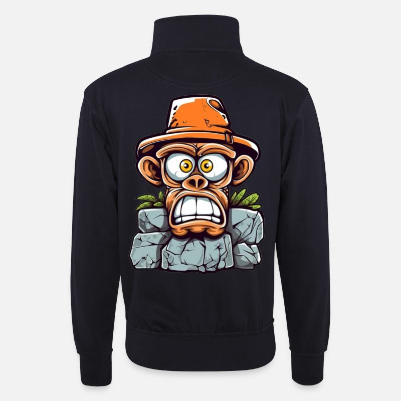 Abenteuerlicher Affen-Charme - Unisex Pullover mit Zip-Kragen - Dunkelnavy