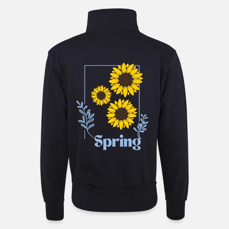 Spring Sonnenblumen Shirt - Unisex Pullover mit Zip-Kragen - Dunkelnavy