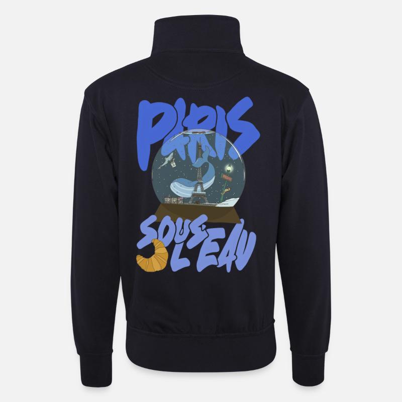 Paris Schneekugel Blau – Eiffel-Ikone - Unisex Pullover mit Zip-Kragen - Dunkelnavy