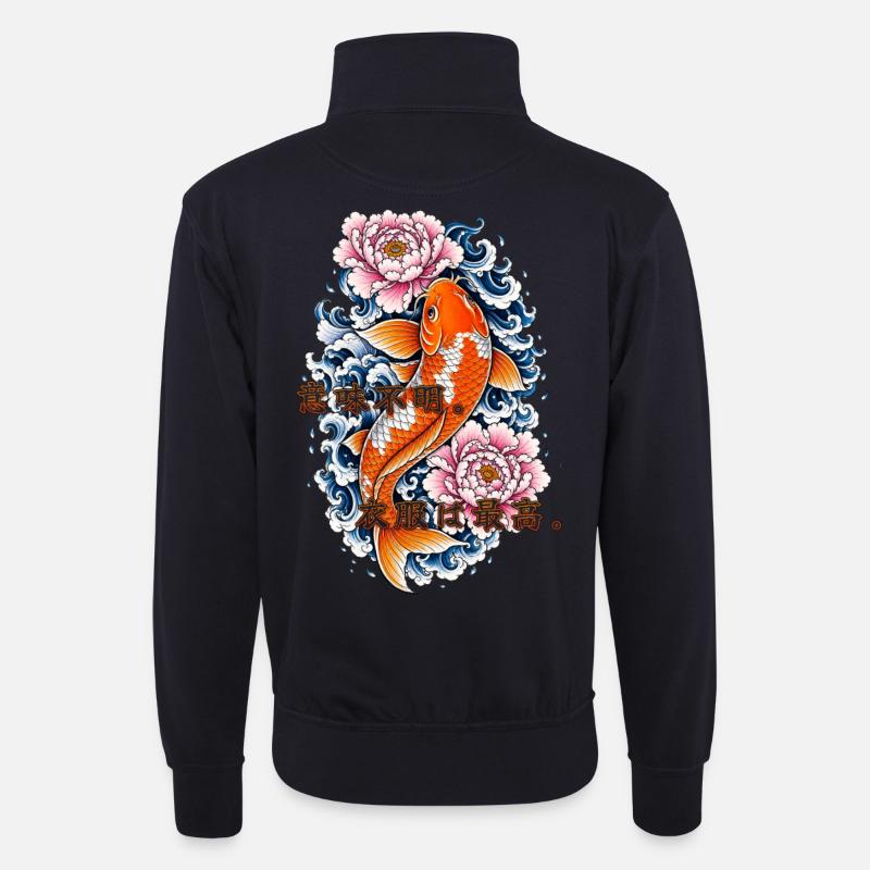 Ahnungsloser Koi - Unisex Pullover mit Zip-Kragen - Dunkelnavy