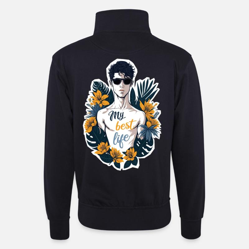 Mein bestes Leben - Unisex Pullover mit Zip-Kragen - Dunkelnavy