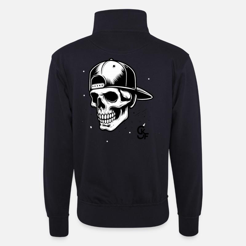 Schädel mit Baseballkappe – Street Style - Unisex Pullover mit Zip-Kragen - Dunkelnavy