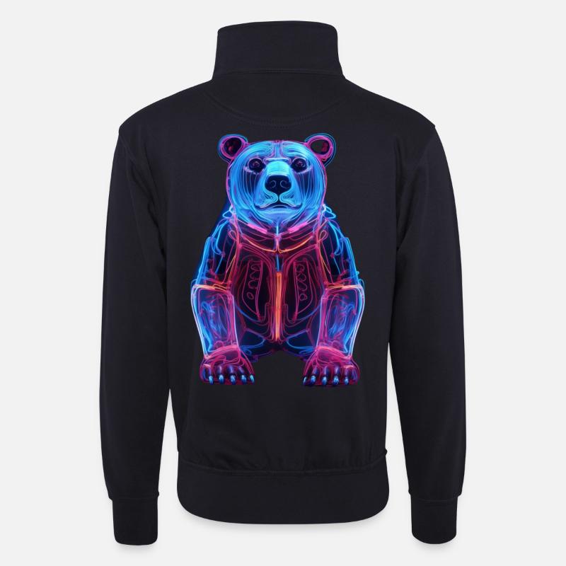 Neon Bär in Cyber-Design - Unisex Pullover mit Zip-Kragen - Dunkelnavy