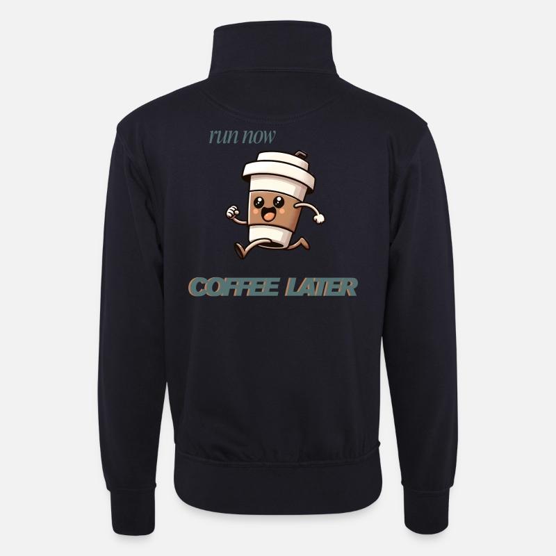 Run Now Coffee Later - Unisex Pullover mit Zip-Kragen - Dunkelnavy