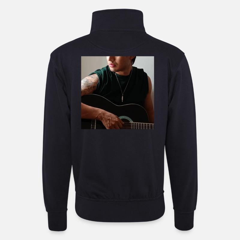 Studio Night Guitar - Unisex Pullover mit Zip-Kragen - Dunkelnavy