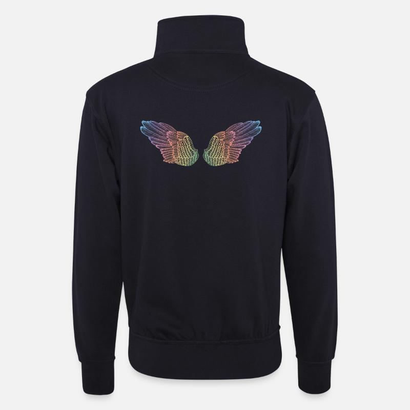 Regenbogen Flügel Flugmodus - Unisex Pullover mit Zip-Kragen - Dunkelnavy