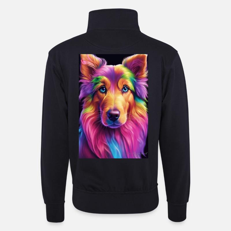 Rainbow Collie-Porträt - Unisex Pullover mit Zip-Kragen - Dunkelnavy