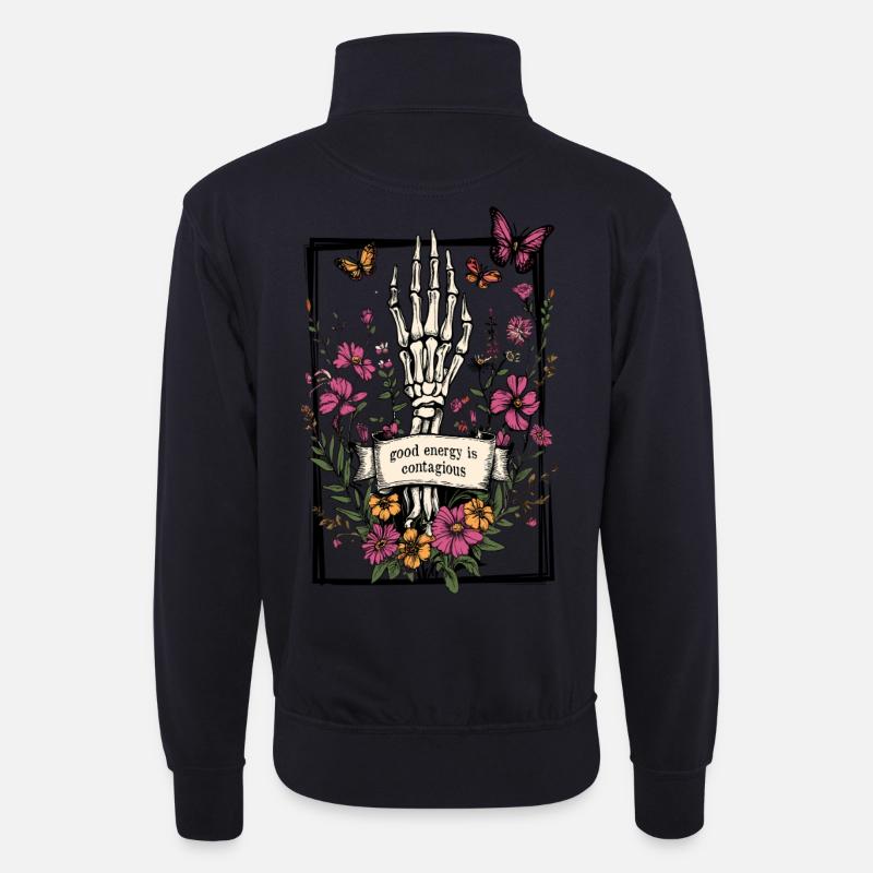 Skelett Blumen Schmetterlinge - Unisex Pullover mit Zip-Kragen - Dunkelnavy
