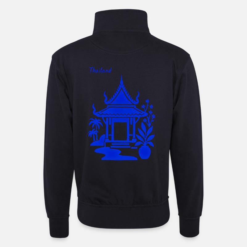 Blauer Thailändischer Pavillon - Unisex Pullover mit Zip-Kragen - Dunkelnavy