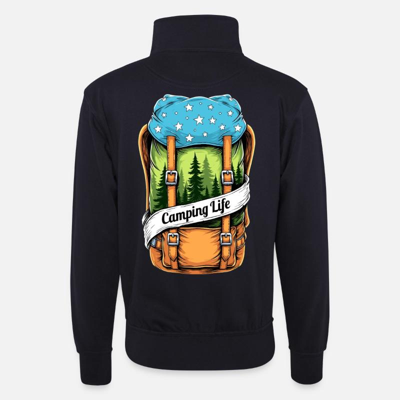 Campingleben Abenteuerrucksack - Unisex Pullover mit Zip-Kragen - Dunkelnavy