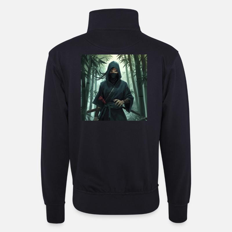 Schattenninja im Bambuswald - Unisex Pullover mit Zip-Kragen - Dunkelnavy