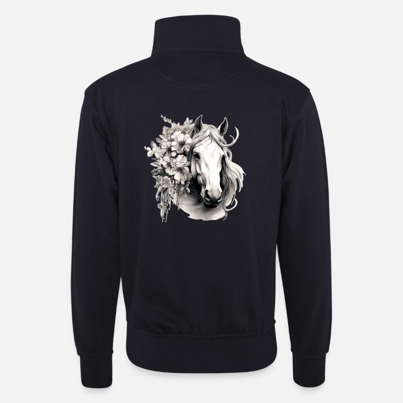 Pferd mit Blumen - Unisex Pullover mit Zip-Kragen - Dunkelnavy
