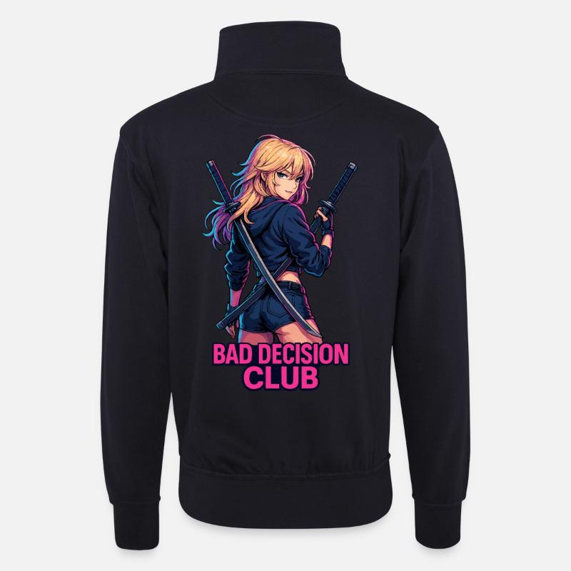 Bad Decision Club Samurai Edition - Unisex Pullover mit Zip-Kragen - Dunkelnavy