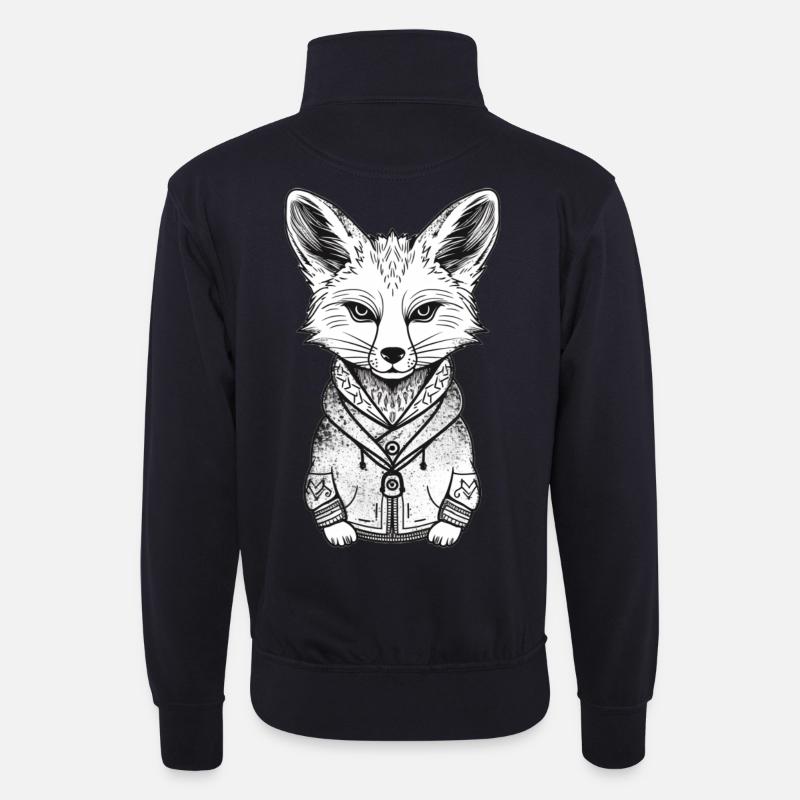 Fuchs mit Hoodie Illustration - Unisex Pullover mit Zip-Kragen - Dunkelnavy