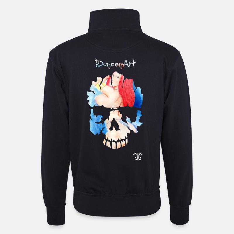 Skull-Logo reds - Unisex Pullover mit Zip-Kragen - Dunkelnavy