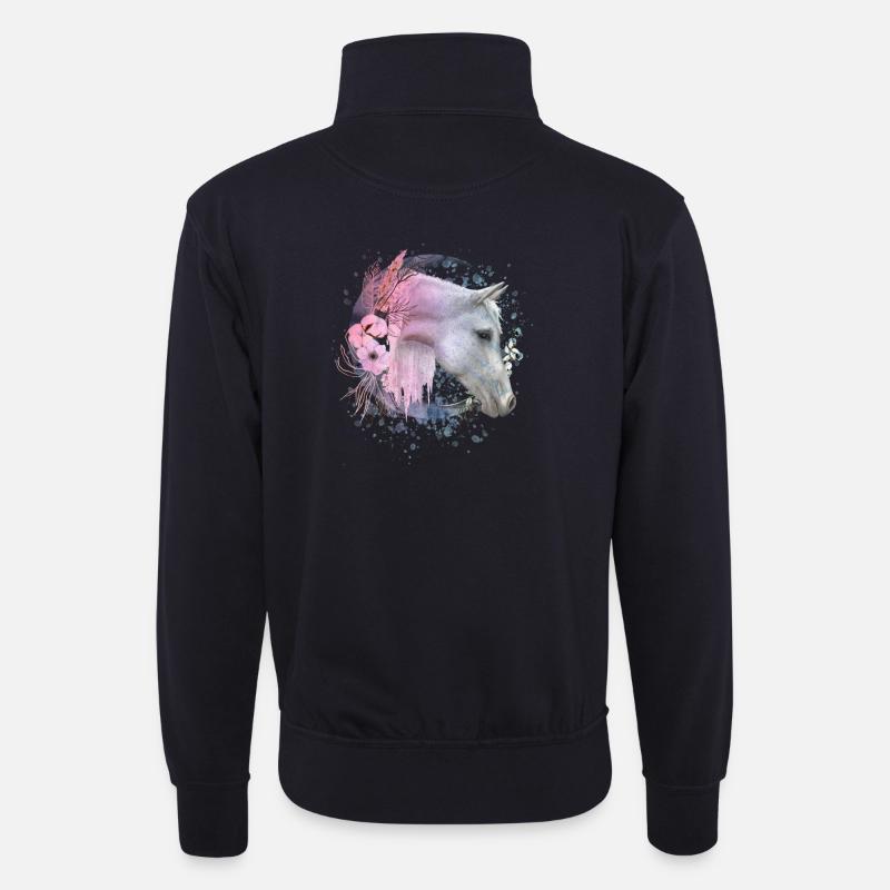 Pferdemotiv Reiten Pferde Geschenk - Unisex Pullover mit Zip-Kragen - Dunkelnavy