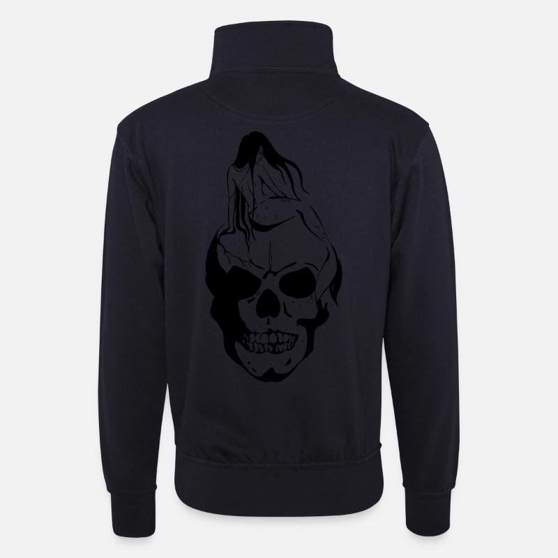 Meerjungfrau auf Schädel - Unisex Pullover mit Zip-Kragen - Dunkelnavy