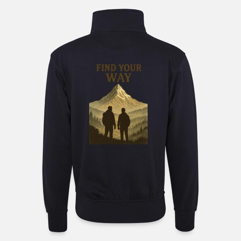 Find Your Way Bergwanderer Silhouette - Unisex Pullover mit Zip-Kragen - Dunkelnavy
