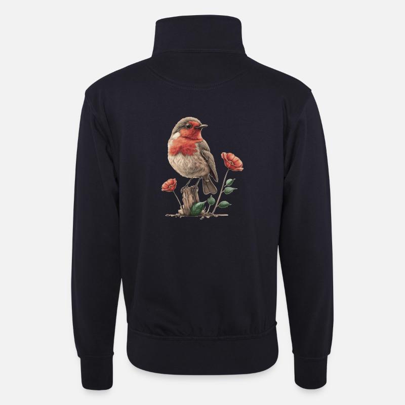 Rotkehlchen - Unisex Pullover mit Zip-Kragen - Dunkelnavy
