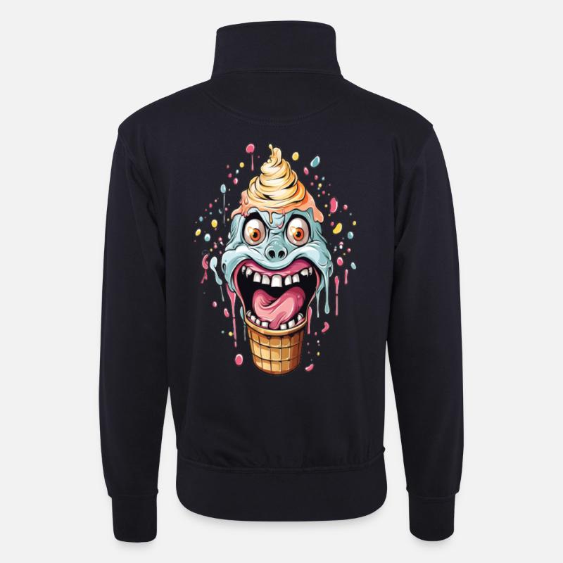 Humorvoller Eiswaffel-Monster-Design - Unisex Pullover mit Zip-Kragen - Dunkelnavy