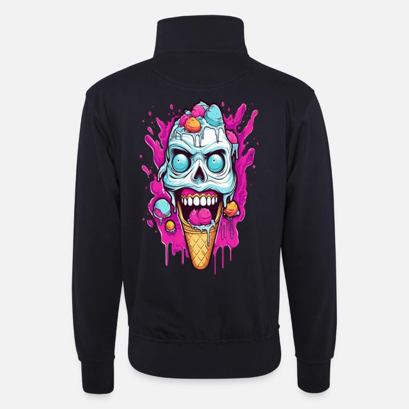 Skull Eiscreme Design - Unisex Pullover mit Zip-Kragen - Dunkelnavy