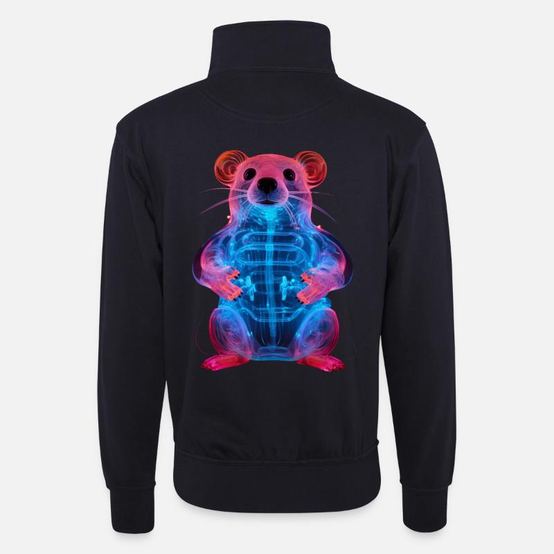 Neon-Leuchtender Ratten-Design - Unisex Pullover mit Zip-Kragen - Dunkelnavy