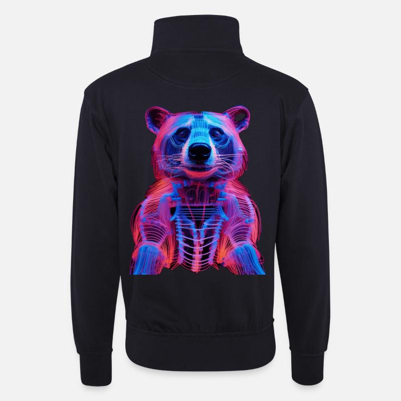 Neon-Hirschkäfer Design - Unisex Pullover mit Zip-Kragen - Dunkelnavy