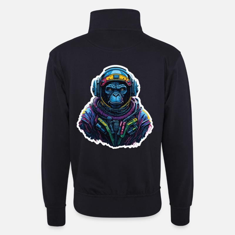 Gorilla-Astronaut Neon - Unisex Pullover mit Zip-Kragen - Dunkelnavy