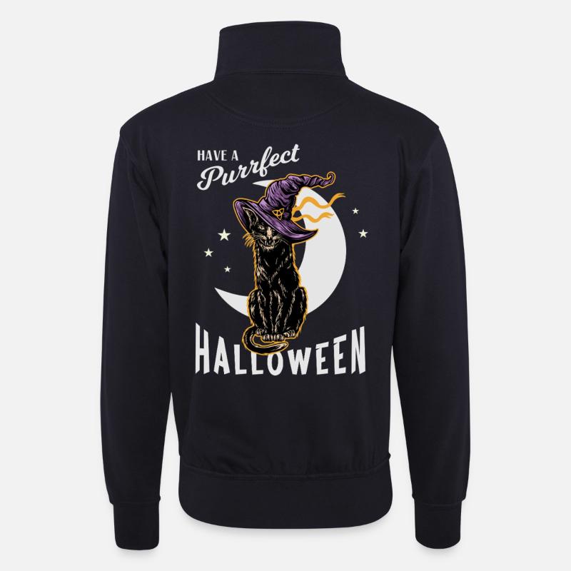 Halloween Katzen mit Hexenhut - Unisex Pullover mit Zip-Kragen - Dunkelnavy