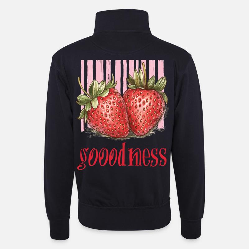Erdbeere - goodness - Unisex Pullover mit Zip-Kragen - Dunkelnavy