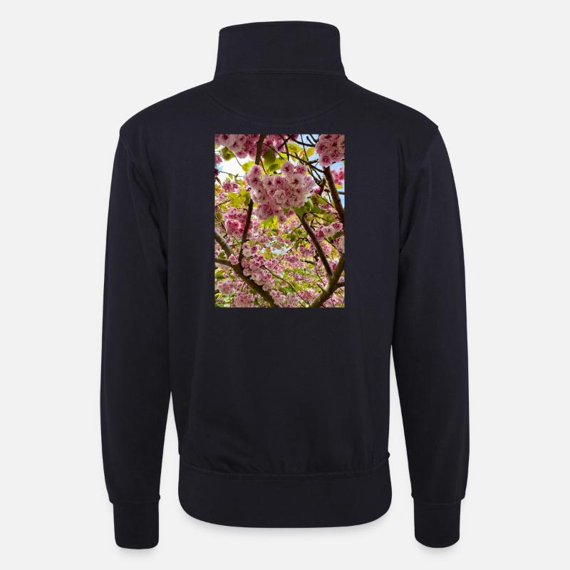 Kirschblütenzauber im Frühling - Unisex Pullover mit Zip-Kragen - Dunkelnavy