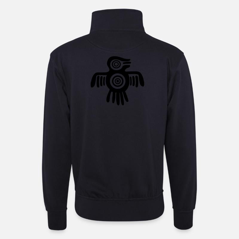 Aztec Vogel - Unisex Pullover mit Zip-Kragen - Dunkelnavy