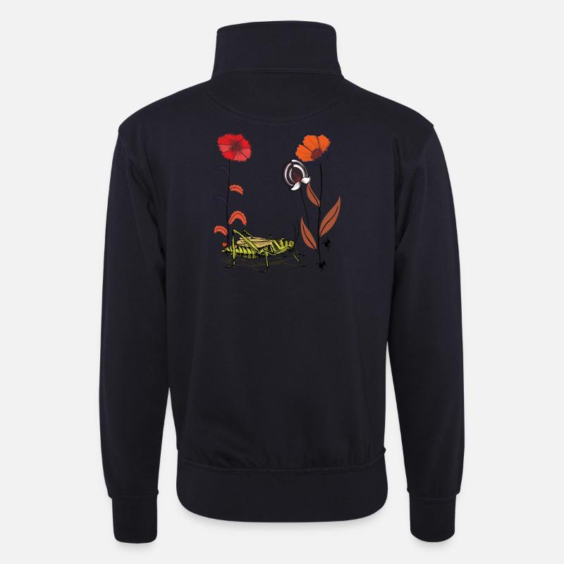 Gartenblume mit Grashüpfer und Ameisen - Unisex Pullover mit Zip-Kragen - Dunkelnavy
