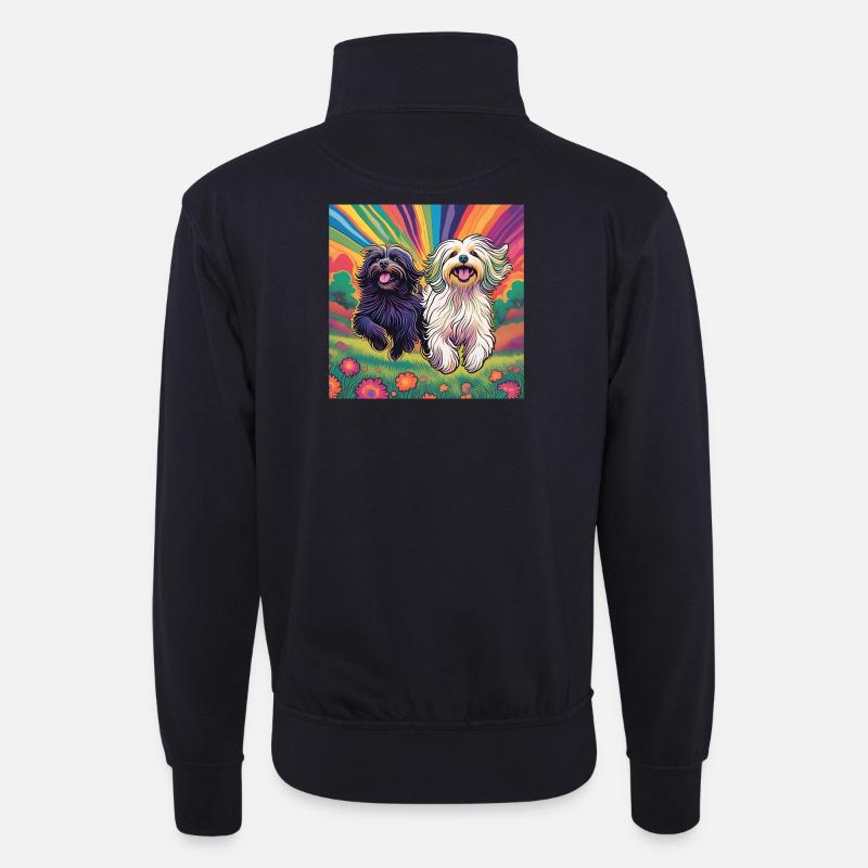 Havaneser Black and White - Unisex Pullover mit Zip-Kragen - Dunkelnavy