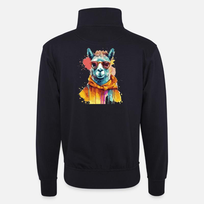 Lama, Alpaka, Lama Swag - Unisex Pullover mit Zip-Kragen - Dunkelnavy