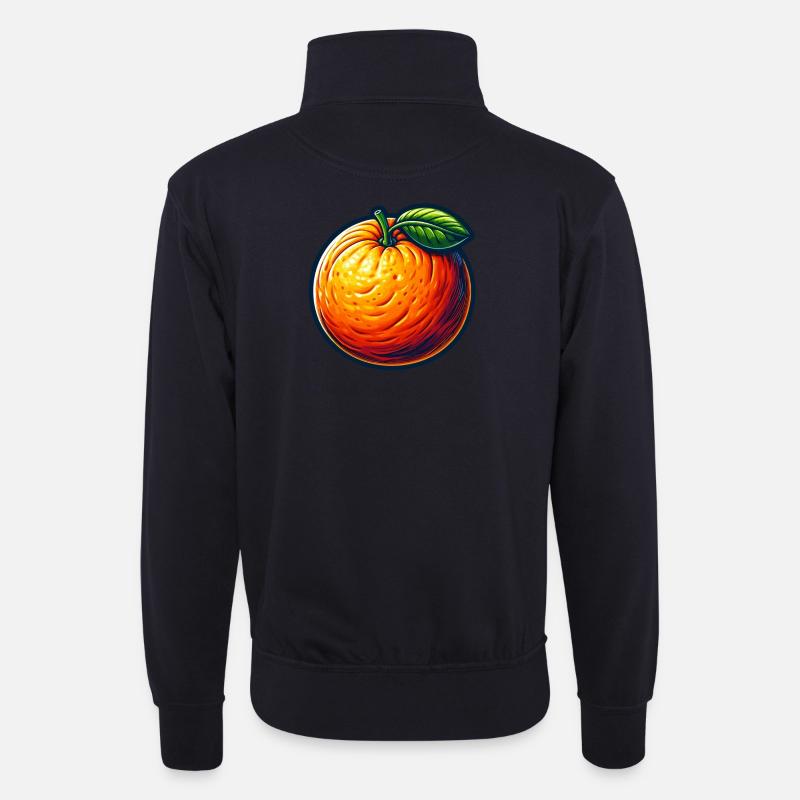 Bunt illustriertes Orange - Unisex Pullover mit Zip-Kragen - Dunkelnavy