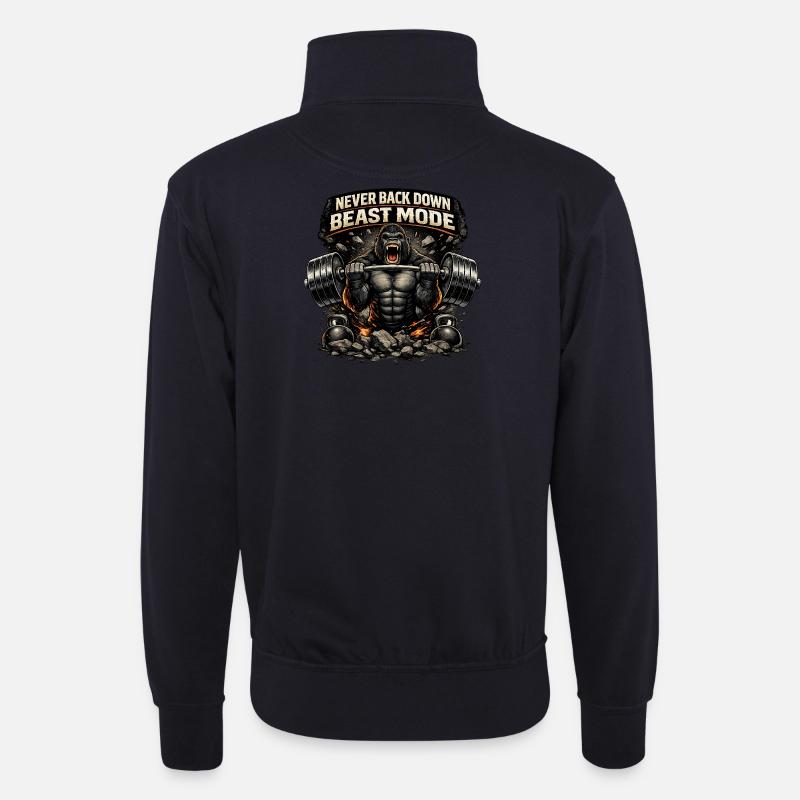 Beast Modus Kraftgorilla - Unisex Pullover mit Zip-Kragen - Dunkelnavy